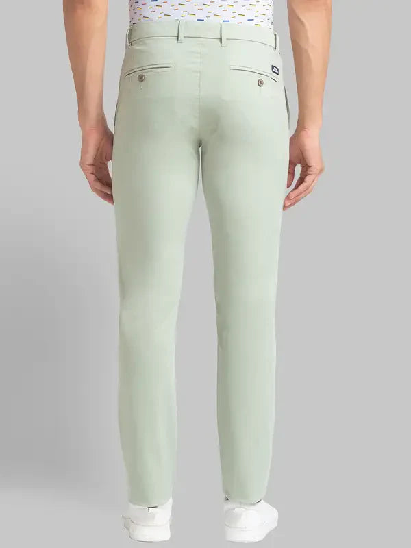 Men Green Lrt Fit Solid Cotton Blend Trouser