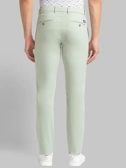 Men Green Lrt Fit Solid Cotton Blend Trouser