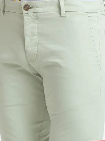 Men Green Lrt Fit Solid Cotton Blend Trouser