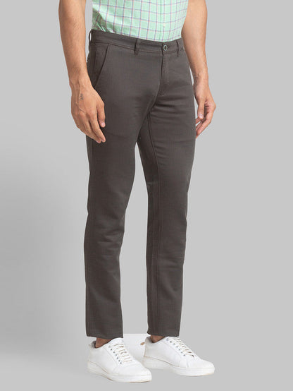 Parx Green Printed Low Rise Tapered Fit Cotton Blend Trouser