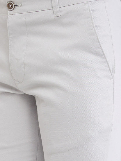 Parx Grey Solid Low Rise Tapered Fit Cotton Blend Trouser