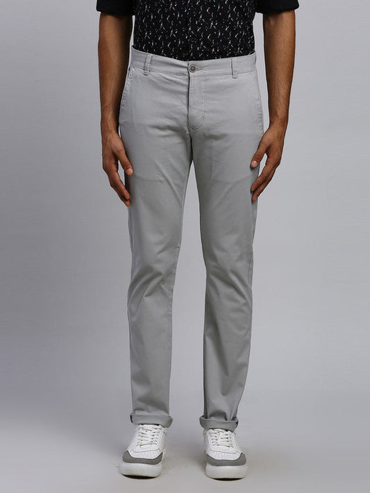 Parx Men Grey Solid Tapered Fit Trouser