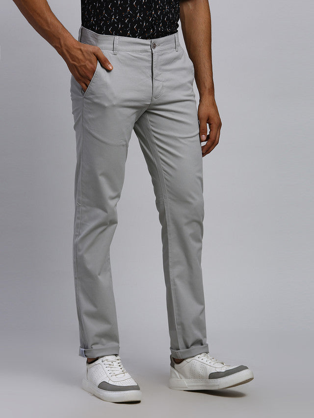 Parx Men Grey Solid Tapered Fit Trouser