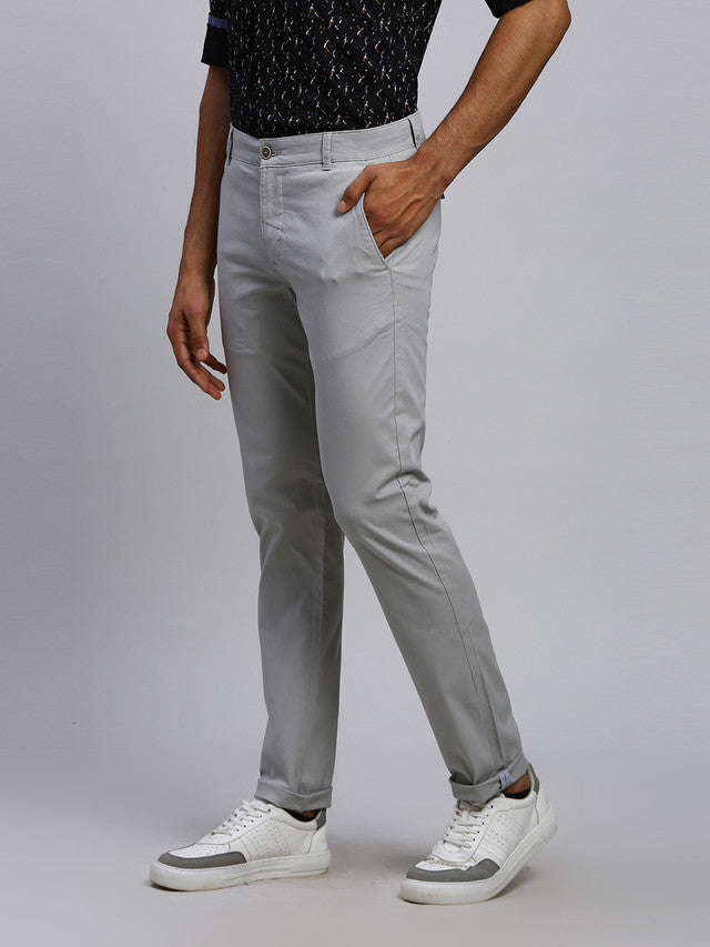 Parx Men Grey Solid Tapered Fit Trouser