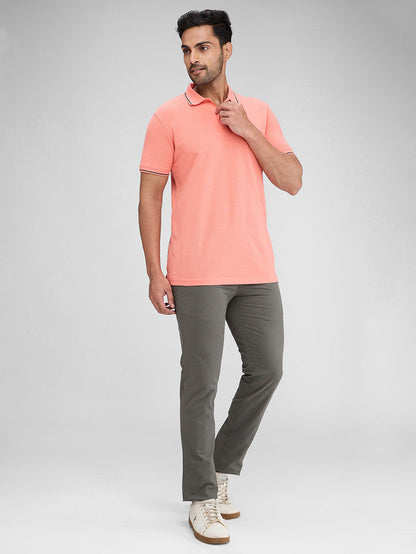 Parx Green Solid Low Rise Tapered Fit Cotton Blend Trouser