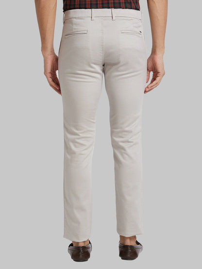 Parx Grey Solid Low Rise Tapered Fit Cotton Blend Trouser