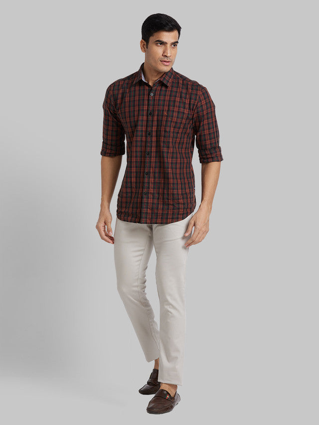 Parx Grey Solid Low Rise Tapered Fit Cotton Blend Trouser