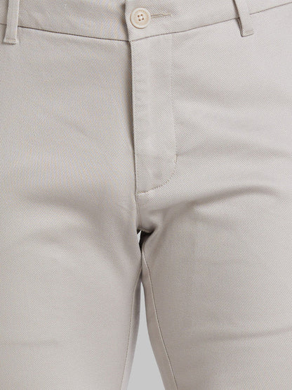 Parx Grey Solid Low Rise Tapered Fit Cotton Blend Trouser