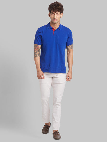 Parx Beige Yarn Dyed Low Rise Tapered Fit Cotton Blend Trouser