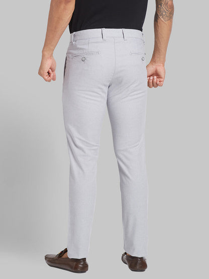 Parx Grey Yarn Dyed Low Rise Tapered Fit Cotton Blend Trouser