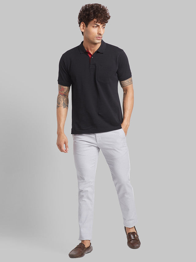 Parx Grey Yarn Dyed Low Rise Tapered Fit Cotton Blend Trouser