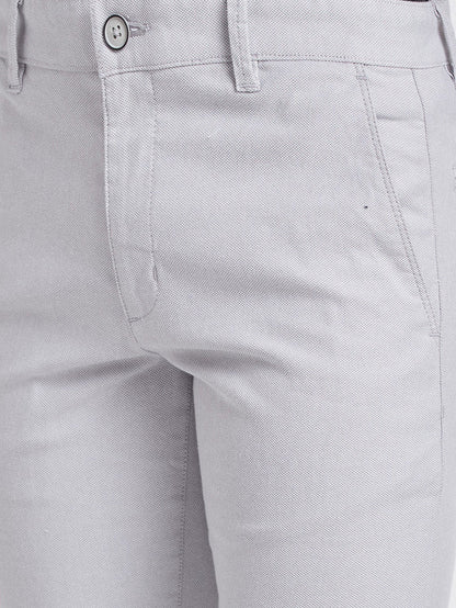 Parx Grey Yarn Dyed Low Rise Tapered Fit Cotton Blend Trouser
