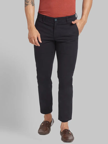 Men Black Lrt Fit Solid Cotton Blend Trouser