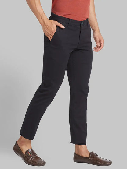 Men Black Lrt Fit Solid Cotton Blend Trouser