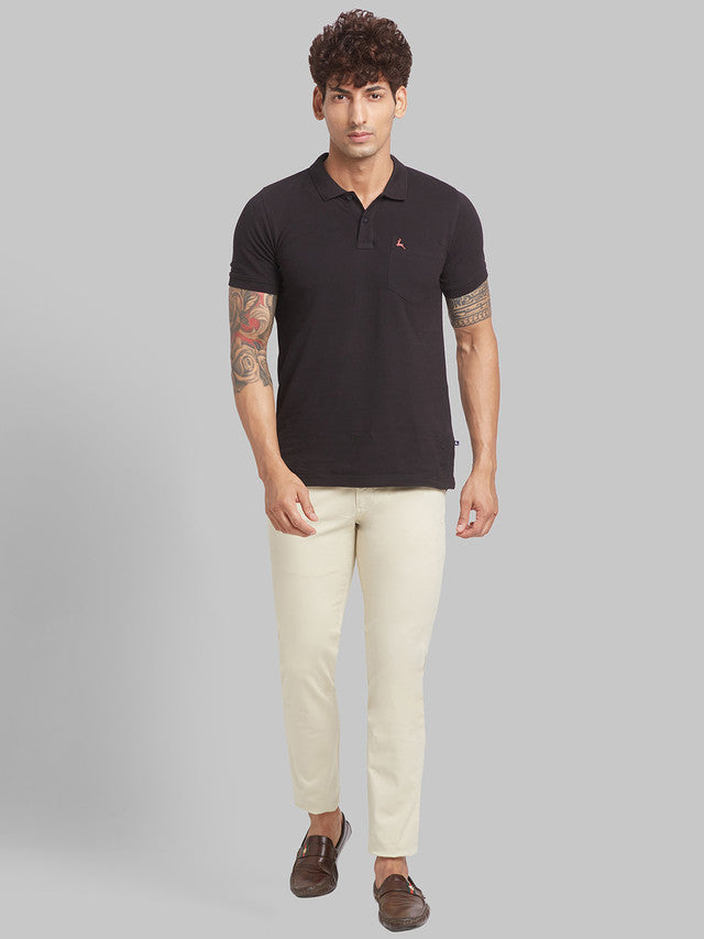 Parx Brown Solid Low Rise Tapered Fit Cotton Blend Trouser