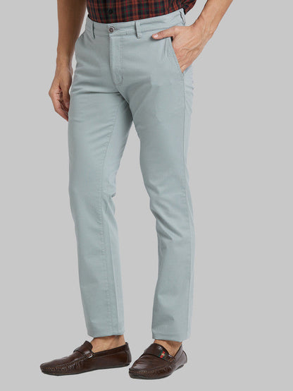 Parx Green Solid Low Rise Tapered Fit Cotton Blend Trouser