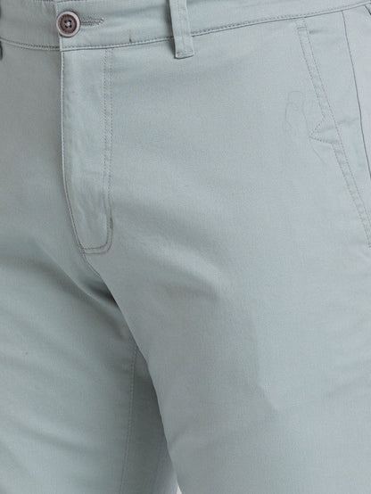 Parx Green Solid Low Rise Tapered Fit Cotton Blend Trouser