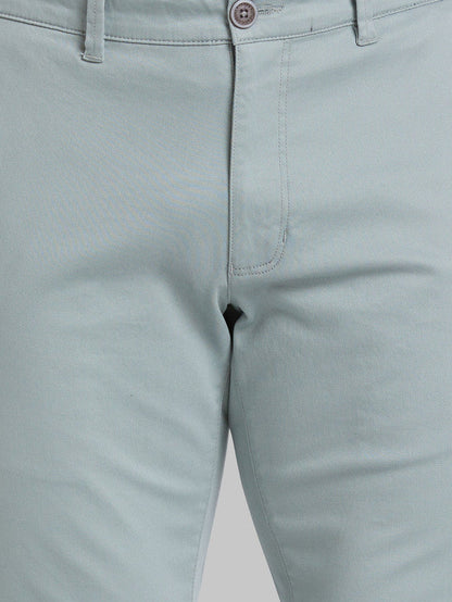 Parx Green Solid Low Rise Tapered Fit Cotton Blend Trouser