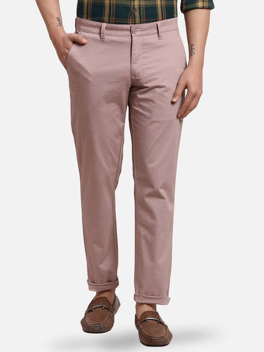 Parx Red Solid Low Rise Tapered Fit Cotton Blend Trouser