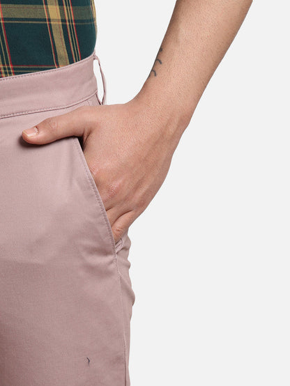 Parx Red Solid Low Rise Tapered Fit Cotton Blend Trouser