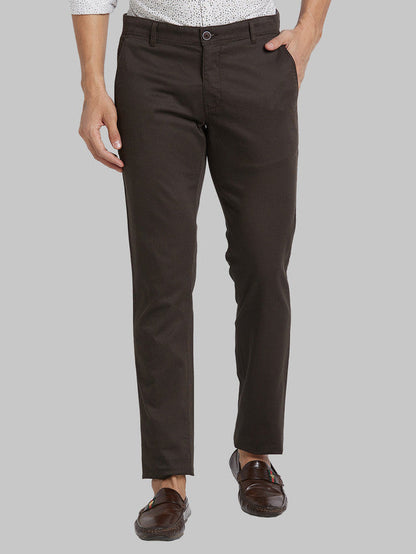 Parx Men Brown Printed Tapered Fit Trouser