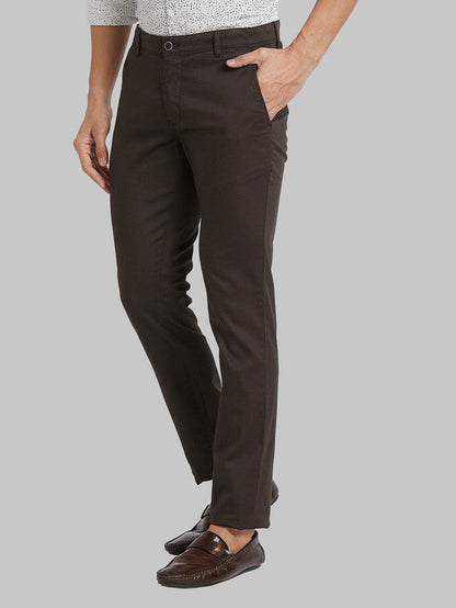Parx Men Brown Printed Tapered Fit Trouser