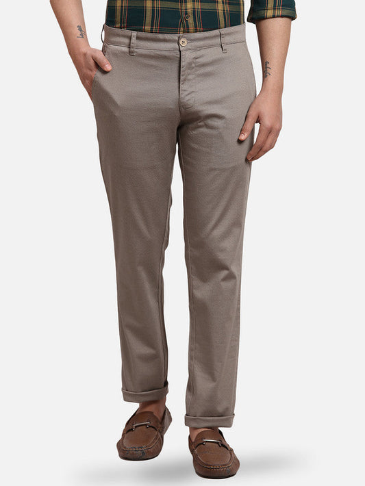 Parx Grey Printed Low Rise Tapered Fit Cotton Blend Trouser