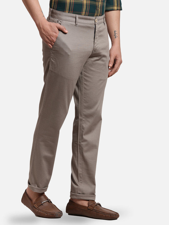 Parx Grey Printed Low Rise Tapered Fit Cotton Blend Trouser