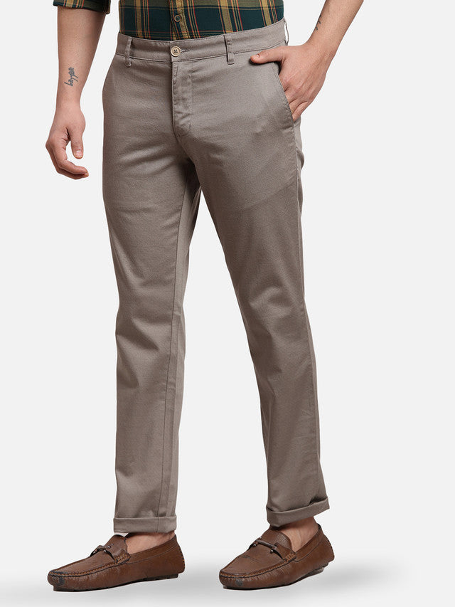 Parx Grey Printed Low Rise Tapered Fit Cotton Blend Trouser