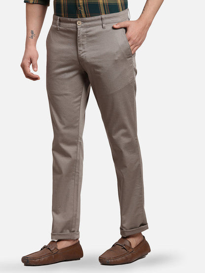 Parx Grey Printed Low Rise Tapered Fit Cotton Blend Trouser