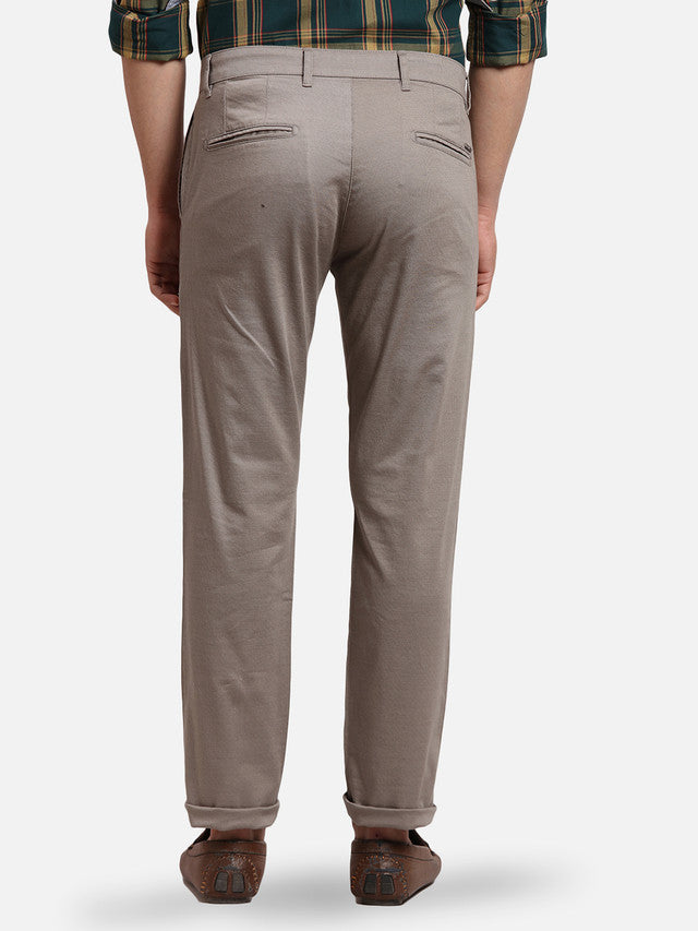 Parx Grey Printed Low Rise Tapered Fit Cotton Blend Trouser