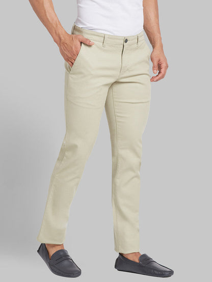 Parx Green Solid Low Rise Tapered Fit Cotton Blend Trouser