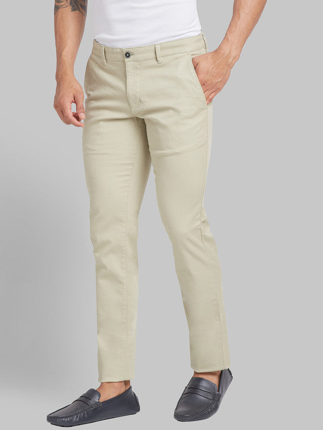 Parx Green Solid Low Rise Tapered Fit Cotton Blend Trouser