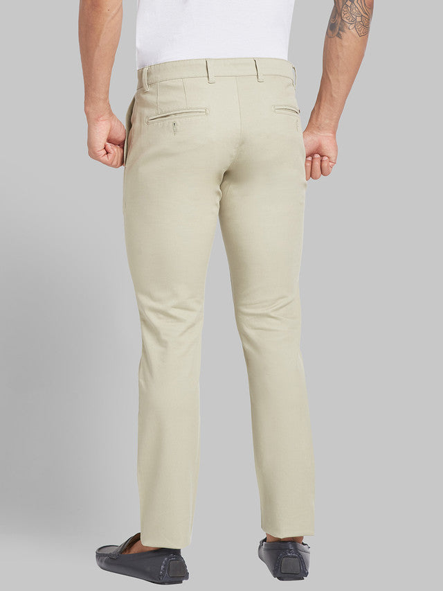 Parx Green Solid Low Rise Tapered Fit Cotton Blend Trouser