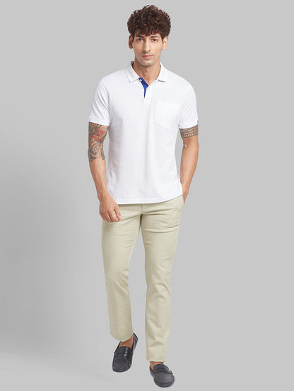 Parx Green Solid Low Rise Tapered Fit Cotton Blend Trouser