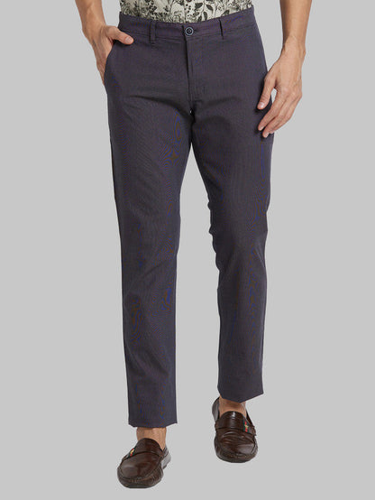 Parx Men Black Yarn Dyed Tapered Fit Trouser
