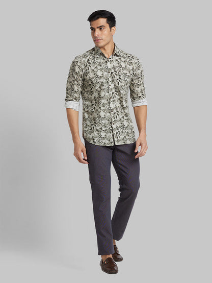 Parx Men Black Yarn Dyed Tapered Fit Trouser