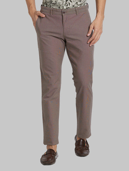 Parx Men Brown Yarn Dyed Tapered Fit Trouser