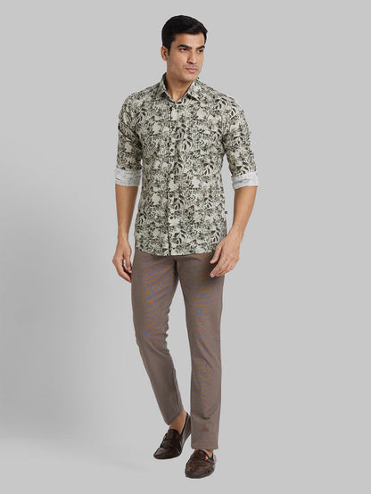 Parx Men Brown Yarn Dyed Tapered Fit Trouser