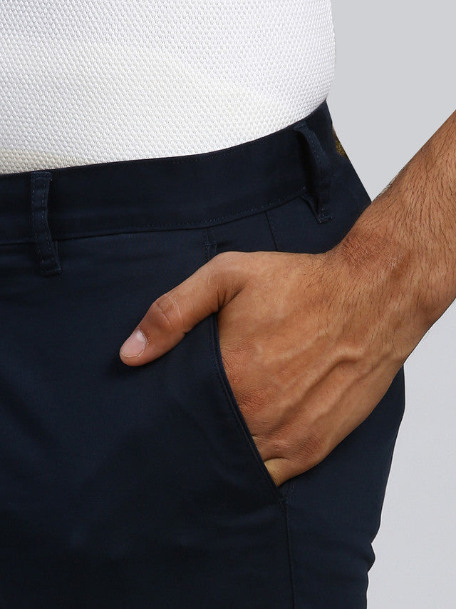 Parx Men Blue Solid Tapered Fit Trouser