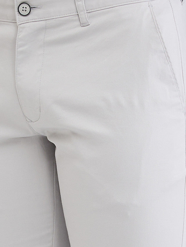 Parx Grey Solid Low Rise Tapered Fit Cotton Blend Trouser