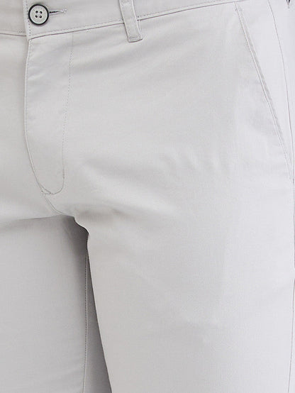 Parx Grey Solid Low Rise Tapered Fit Cotton Blend Trouser