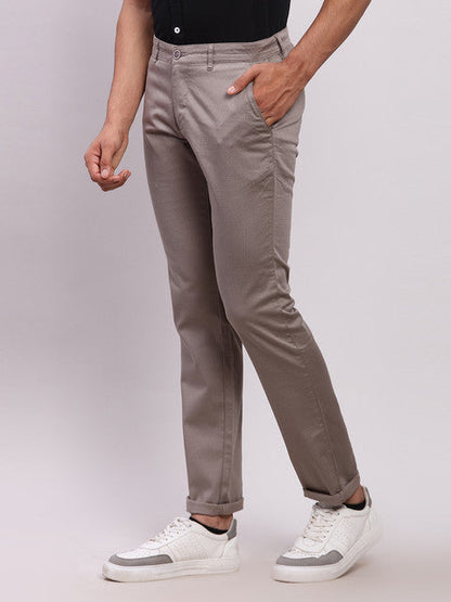 Parx Men Grey Printed Low Rise Tapered Fit Cotton Blend Trouser