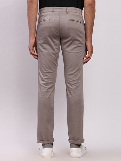 Parx Men Grey Printed Low Rise Tapered Fit Cotton Blend Trouser