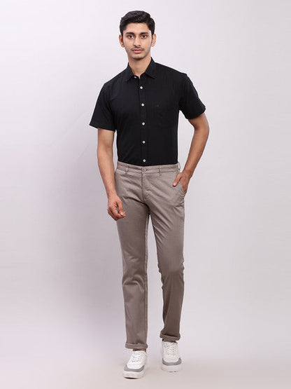 Parx Men Grey Printed Low Rise Tapered Fit Cotton Blend Trouser