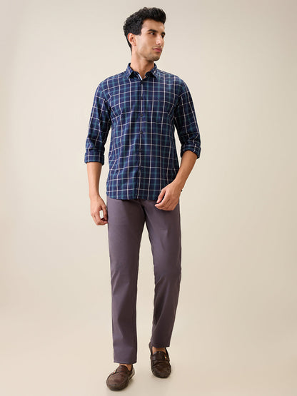 Parx Men Grey Solid Low Rise Tapered Fit Cotton Blend Trouser