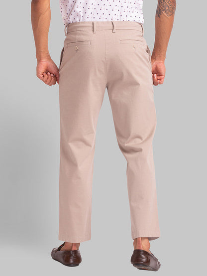 Parx Khaki Solid Carrot Fit Cotton Blend Trouser