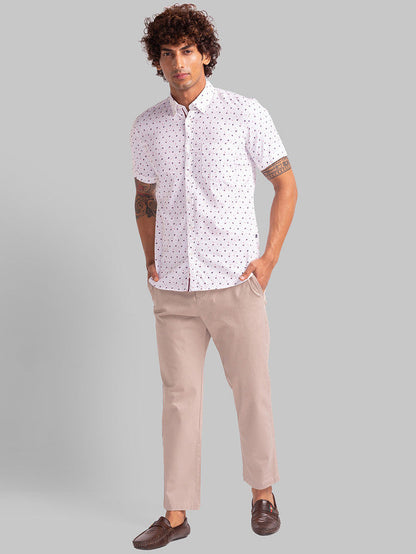 Parx Khaki Solid Carrot Fit Cotton Blend Trouser