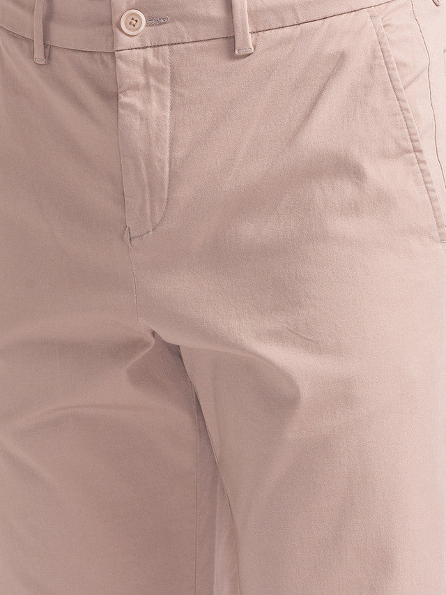 Parx Khaki Solid Carrot Fit Cotton Blend Trouser