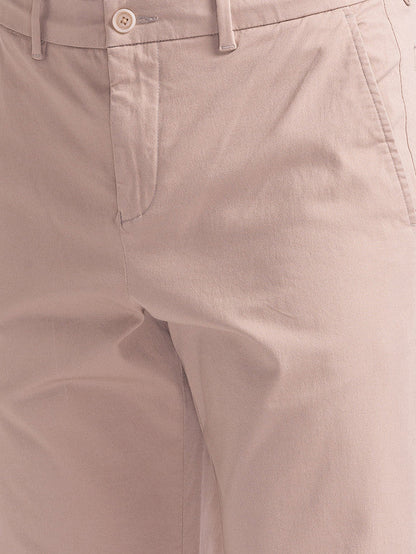 Parx Khaki Solid Carrot Fit Cotton Blend Trouser